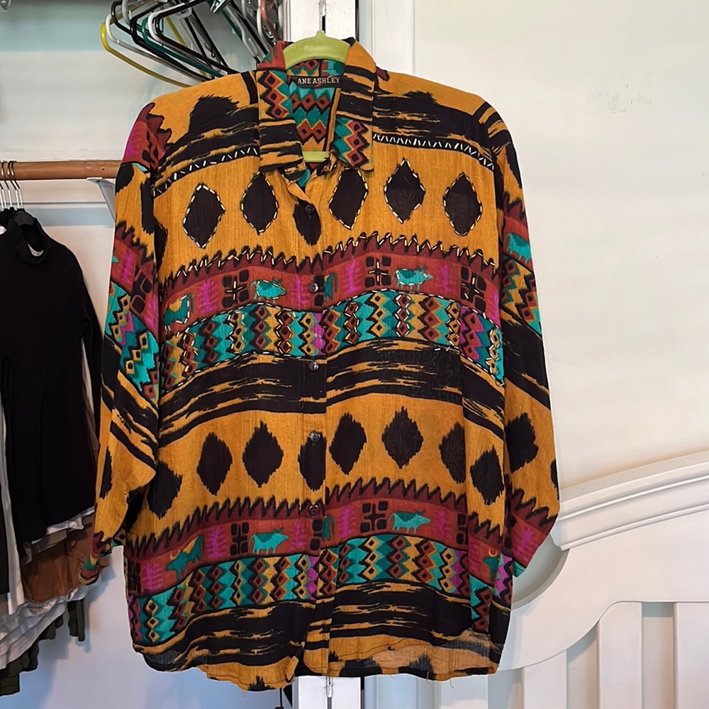 Hand Beaded African Tribal Vintage Shirt